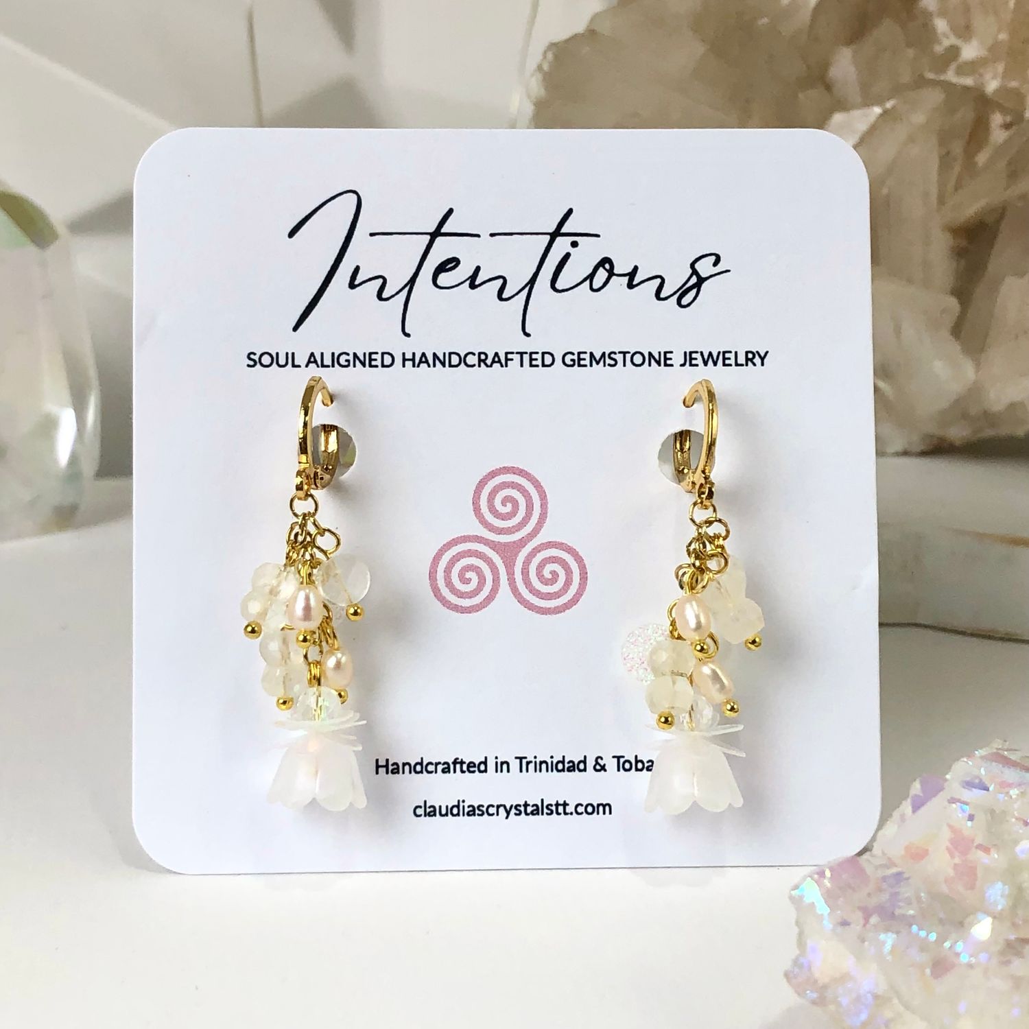 RAINBOW MOONSTONE &amp; PEARLS - Crystal Therapy Earrings