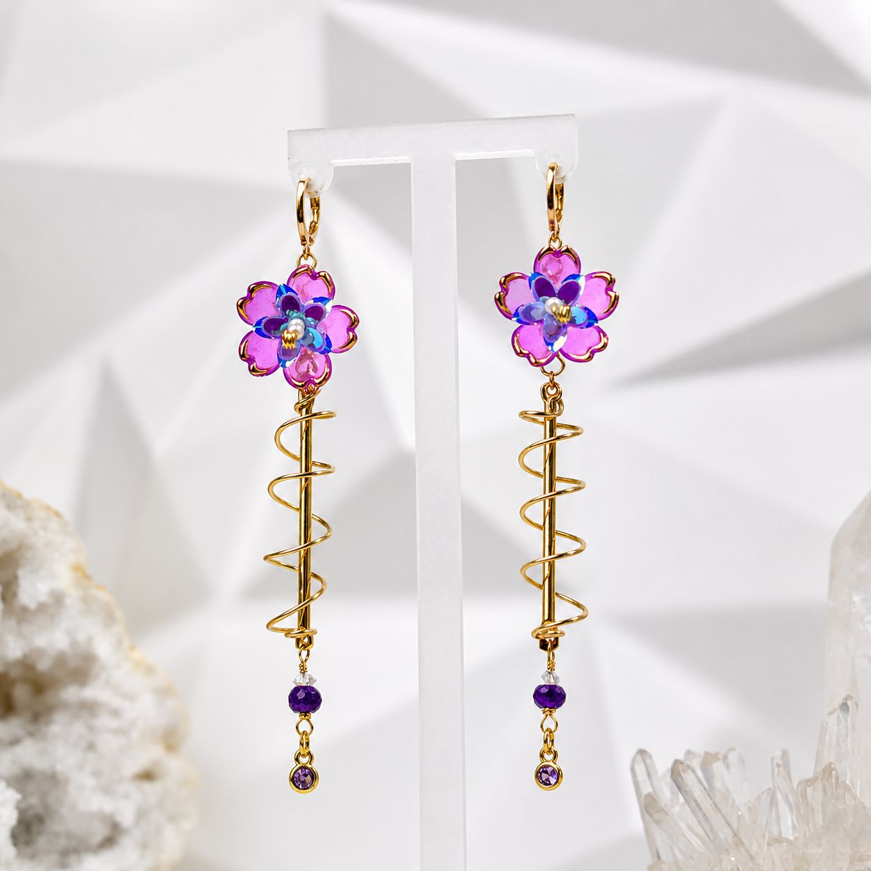 AMETHYST & HERKIMER DIAMOND - Crystal Therapy Earrings AMETHYST & HERKIMER DIAMOND - Crystal Therapy Earrings
