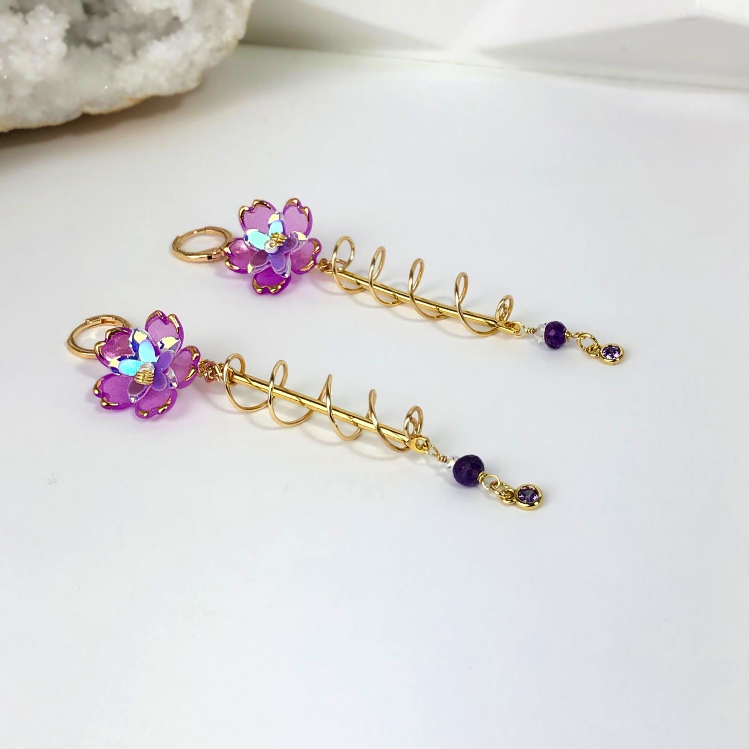AMETHYST & HERKIMER DIAMOND - Crystal Therapy Earrings AMETHYST & HERKIMER DIAMOND - Crystal Therapy Earrings