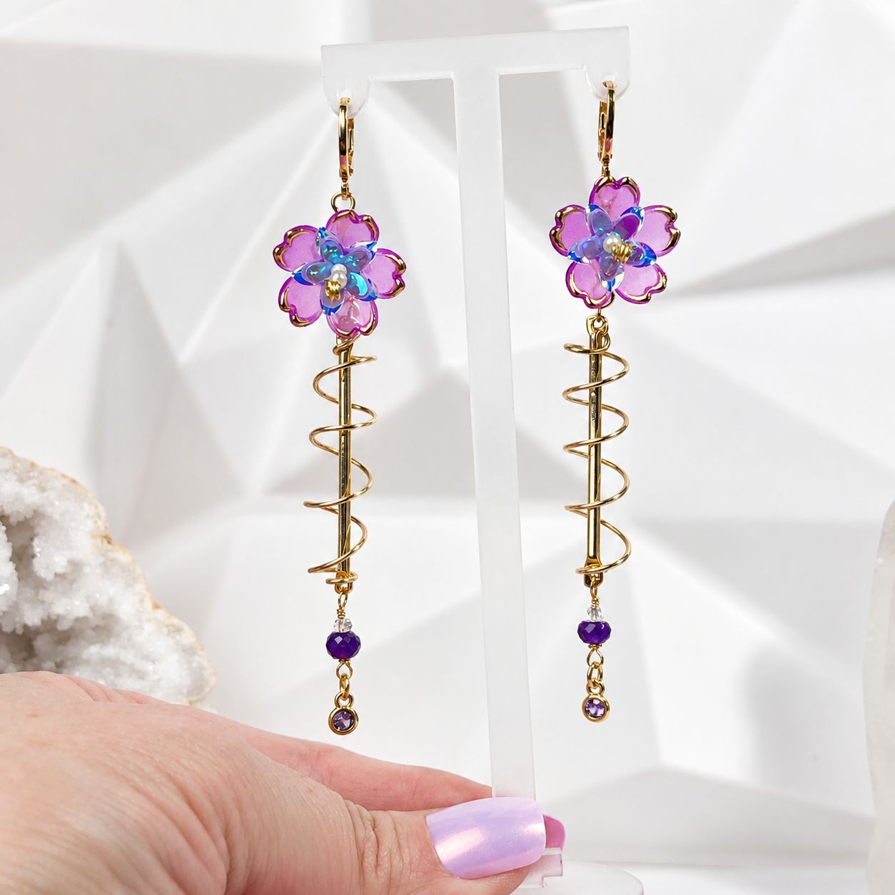 AMETHYST & HERKIMER DIAMOND - Crystal Therapy Earrings AMETHYST & HERKIMER DIAMOND - Crystal Therapy Earrings