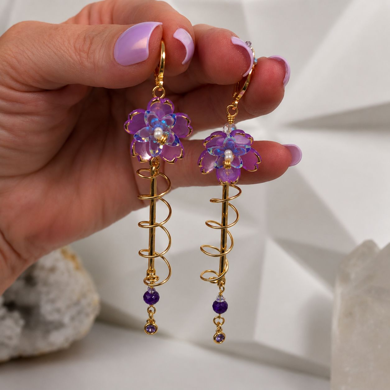 AMETHYST & HERKIMER DIAMOND - Crystal Therapy Earrings AMETHYST & HERKIMER DIAMOND - Crystal Therapy Earrings