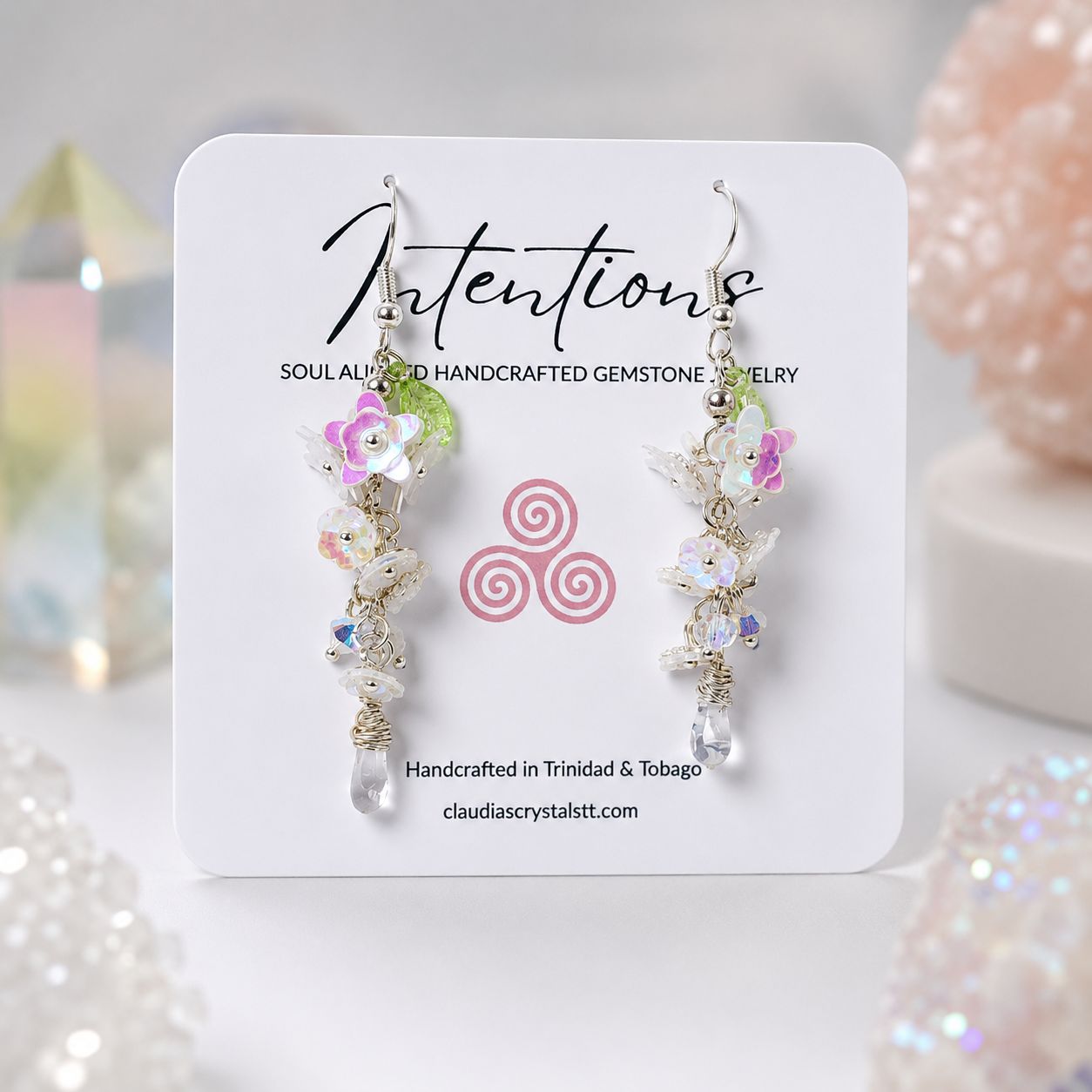 CLEAR QUARTZ WITH BLOSSOMS - Crystal Therapy Earrings