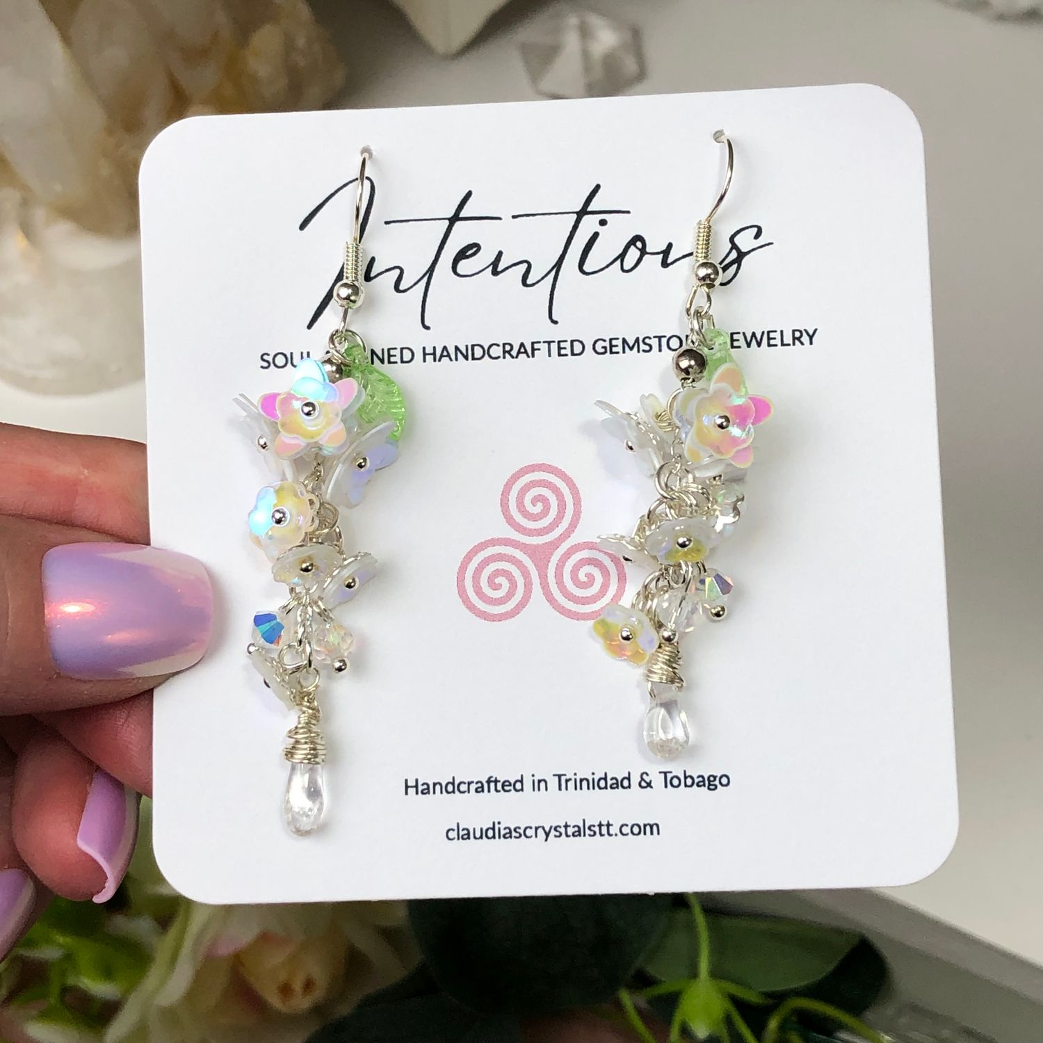 CLEAR QUARTZ WITH BLOSSOMS - Crystal Therapy Earrings