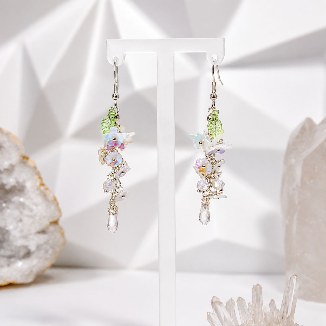 CLEAR QUARTZ WITH BLOSSOMS - Crystal Therapy Earrings
