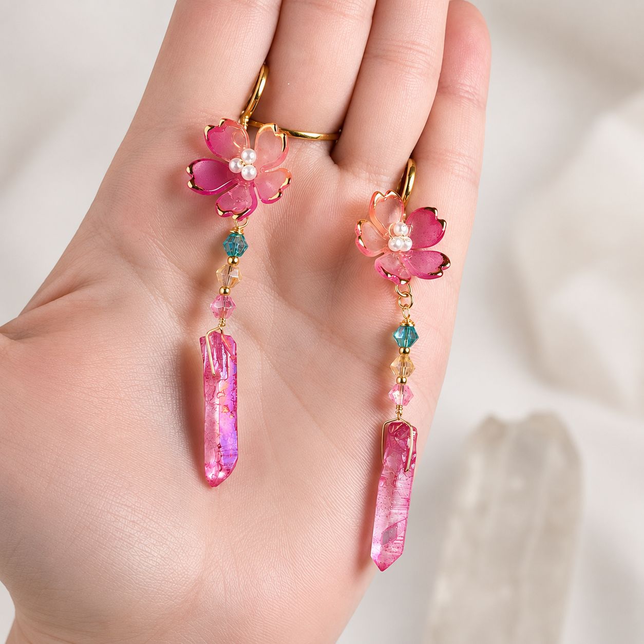 ROSE AURA QUARTZ PONTS - Crystal Therapy Earrings