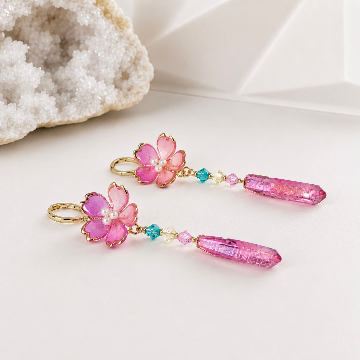 ROSE AURA QUARTZ PONTS - Crystal Therapy Earrings