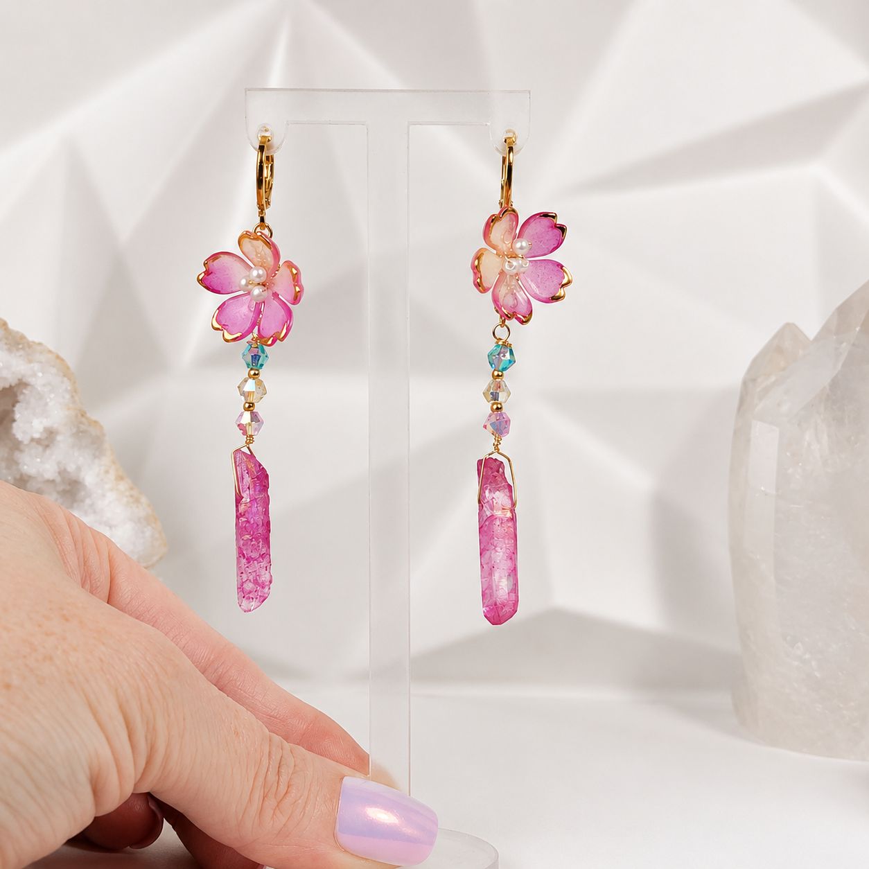 ROSE AURA QUARTZ PONTS - Crystal Therapy Earrings