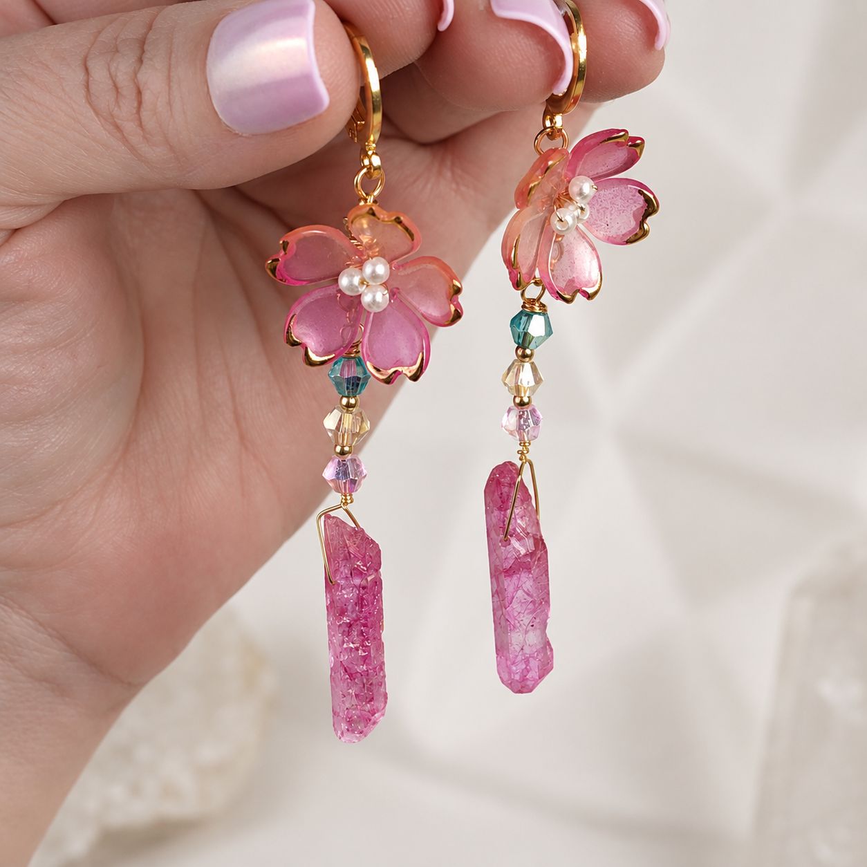 ROSE AURA QUARTZ PONTS - Crystal Therapy Earrings