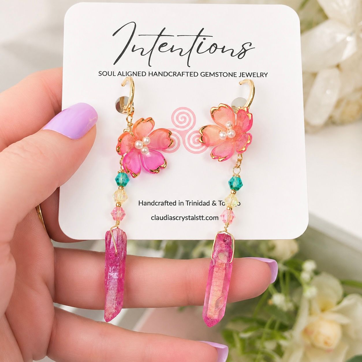 ROSE AURA QUARTZ PONTS - Crystal Therapy Earrings