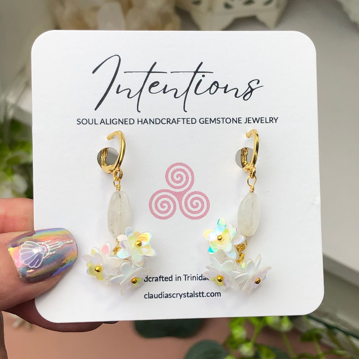 RAINBOW MOONSTONE BLOSSOMS - Crystal Therapy Earrings