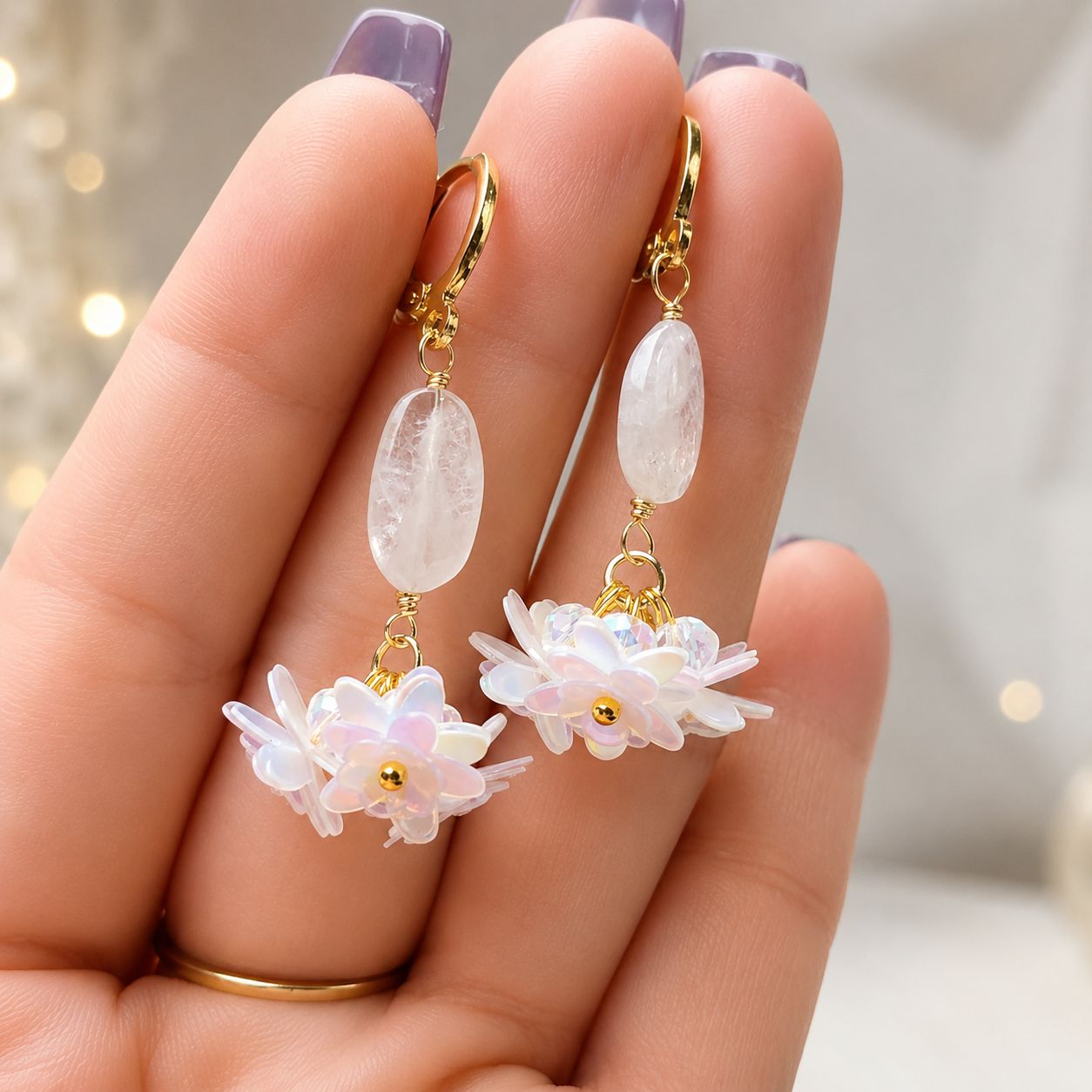 RAINBOW MOONSTONE BLOSSOMS - Crystal Therapy Earrings