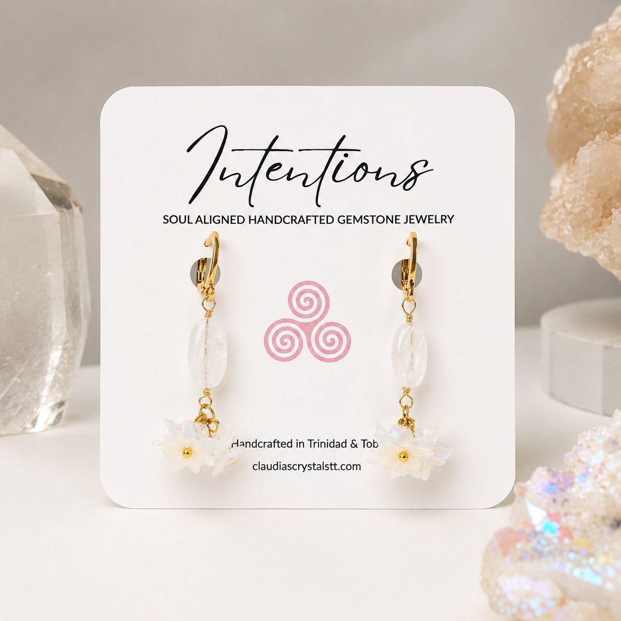 RAINBOW MOONSTONE BLOSSOMS - Crystal Therapy Earrings
