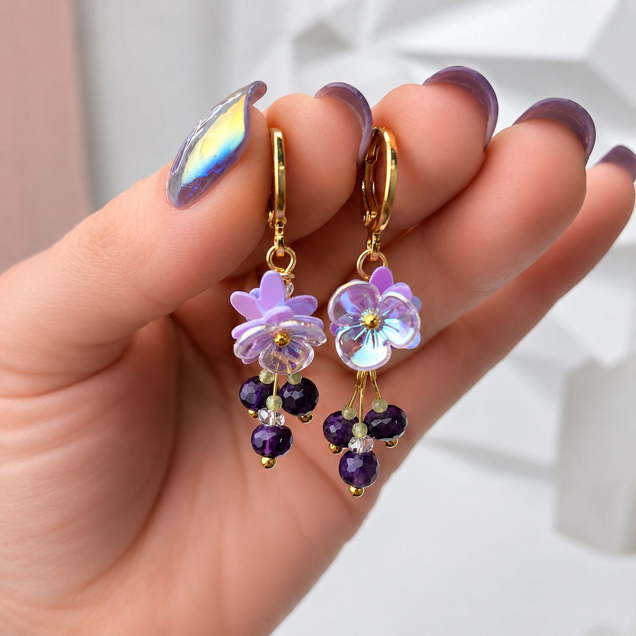 AMETHYST, HERKIMER DIAMOND &amp; PERIDOT - Crystal Therapy Earrings