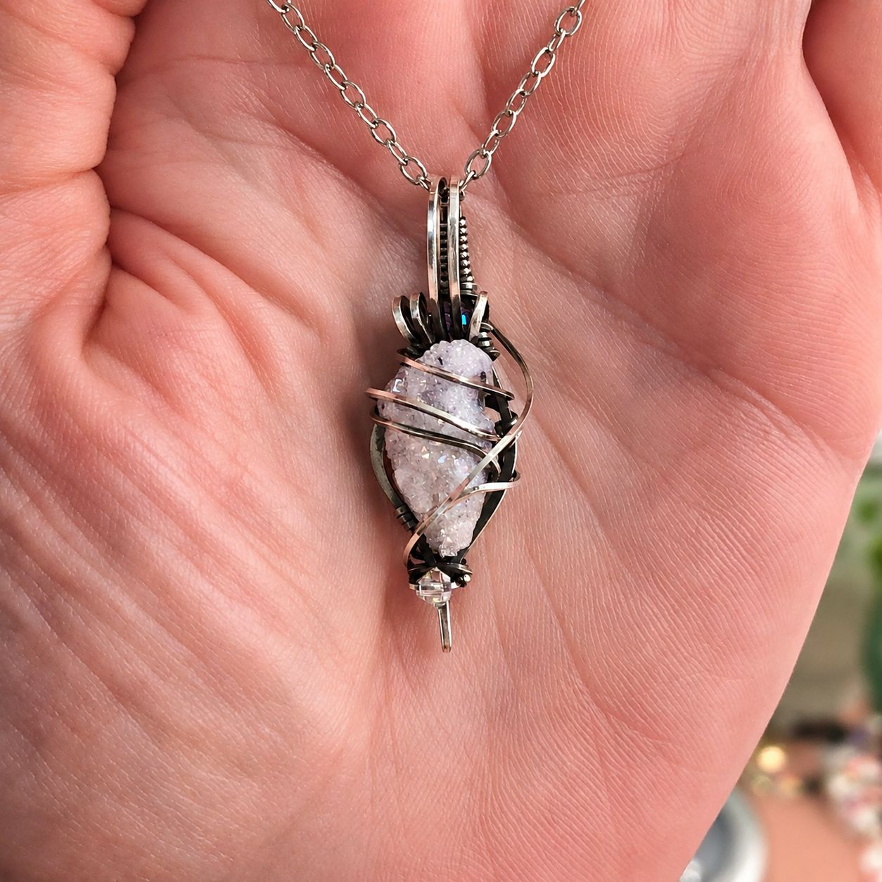 AURA SPIRIT QUARTZ - Crystal Therapy Pendant - Antiqued Sterling Silver