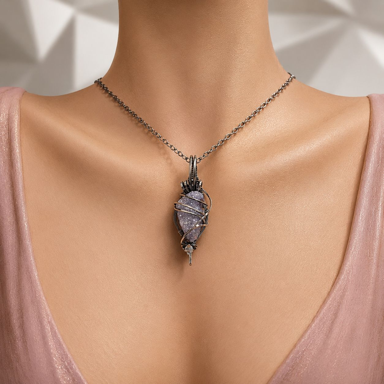 AURA SPIRIT QUARTZ - Crystal Therapy Pendant - Antiqued Sterling Silver