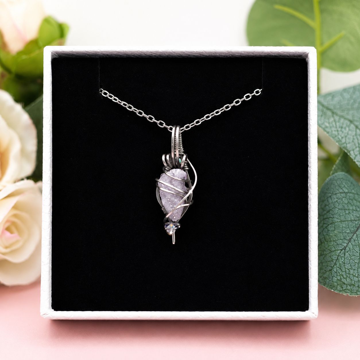 AURA SPIRIT QUARTZ - Crystal Therapy Pendant - Antiqued Sterling Silver