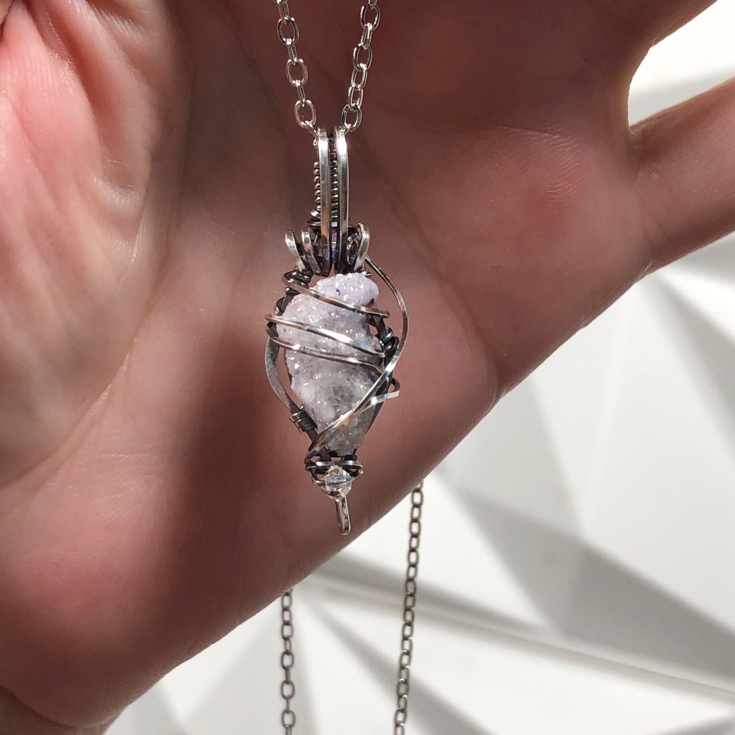 AURA SPIRIT QUARTZ - Crystal Therapy Pendant - Antiqued Sterling Silver