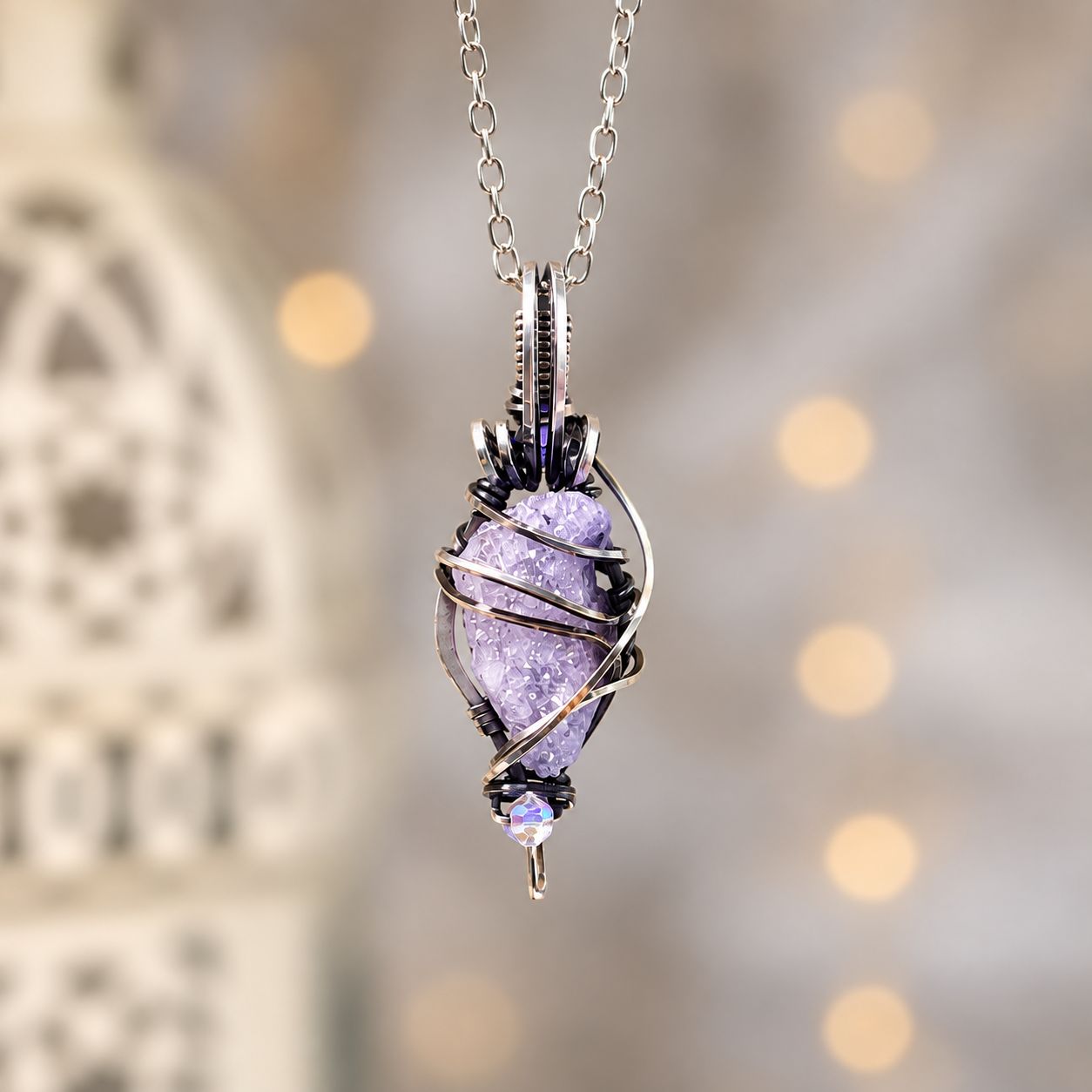 AURA SPIRIT QUARTZ - Crystal Therapy Pendant - Antiqued Sterling Silver