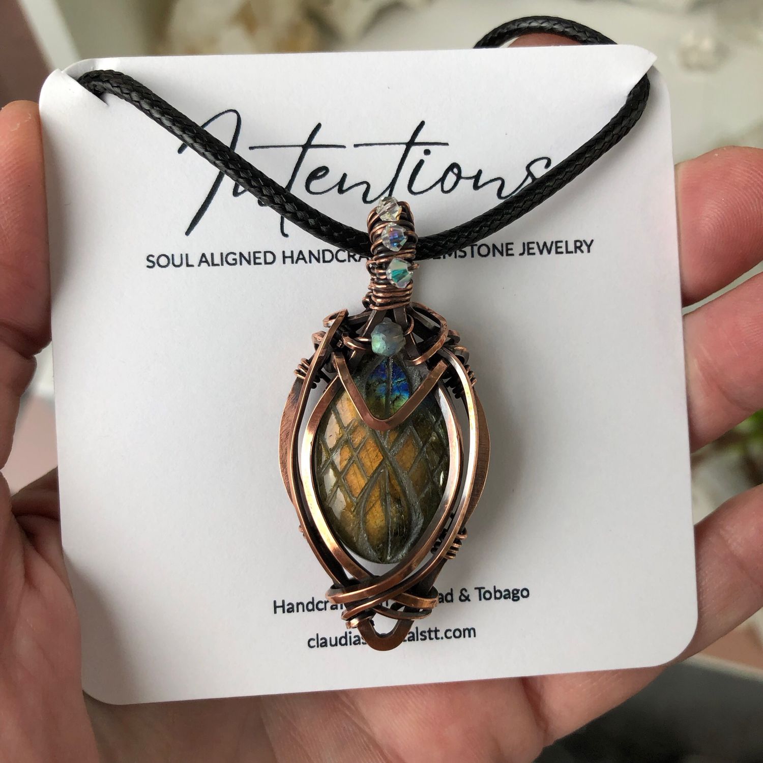 LABRADORITE - Crystal Therapy Pendant - Antiqued Copper