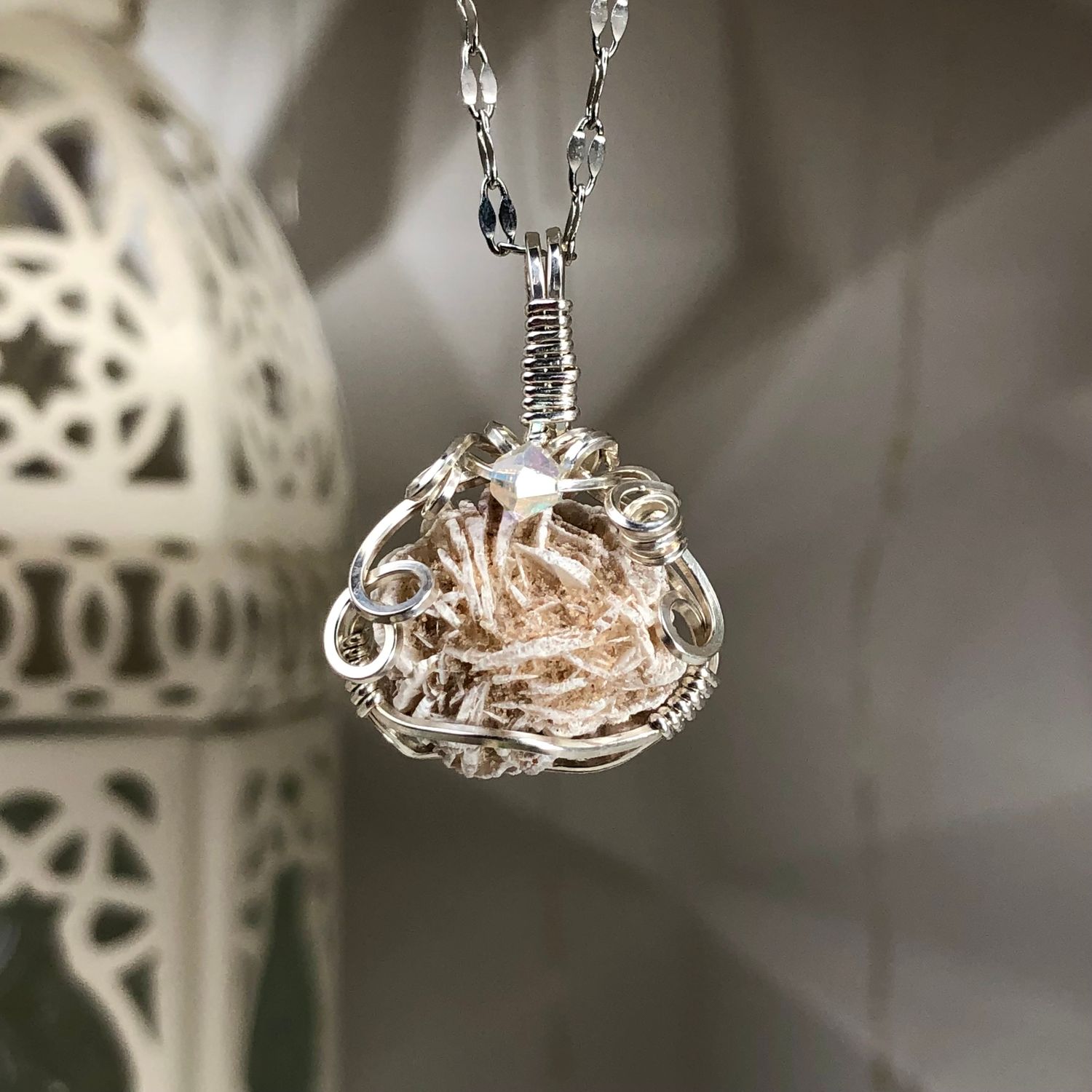 DESERT ROSE SELENITE - Crystal Therapy Pendant  - Sterling Silver