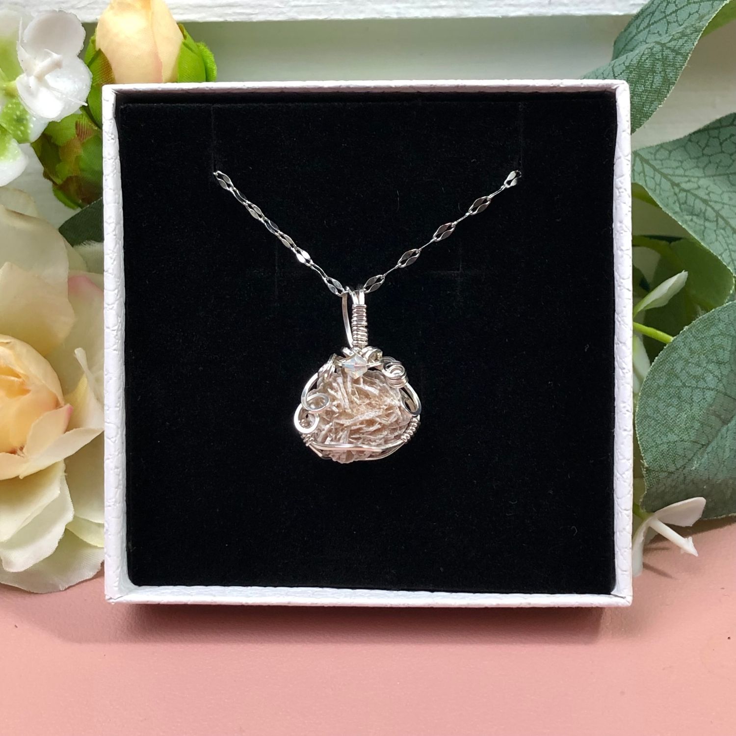 DESERT ROSE SELENITE - Crystal Therapy Pendant  - Sterling Silver
