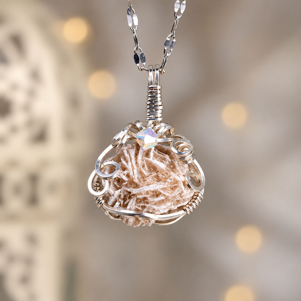DESERT ROSE SELENITE - Crystal Therapy Pendant  - Sterling Silver