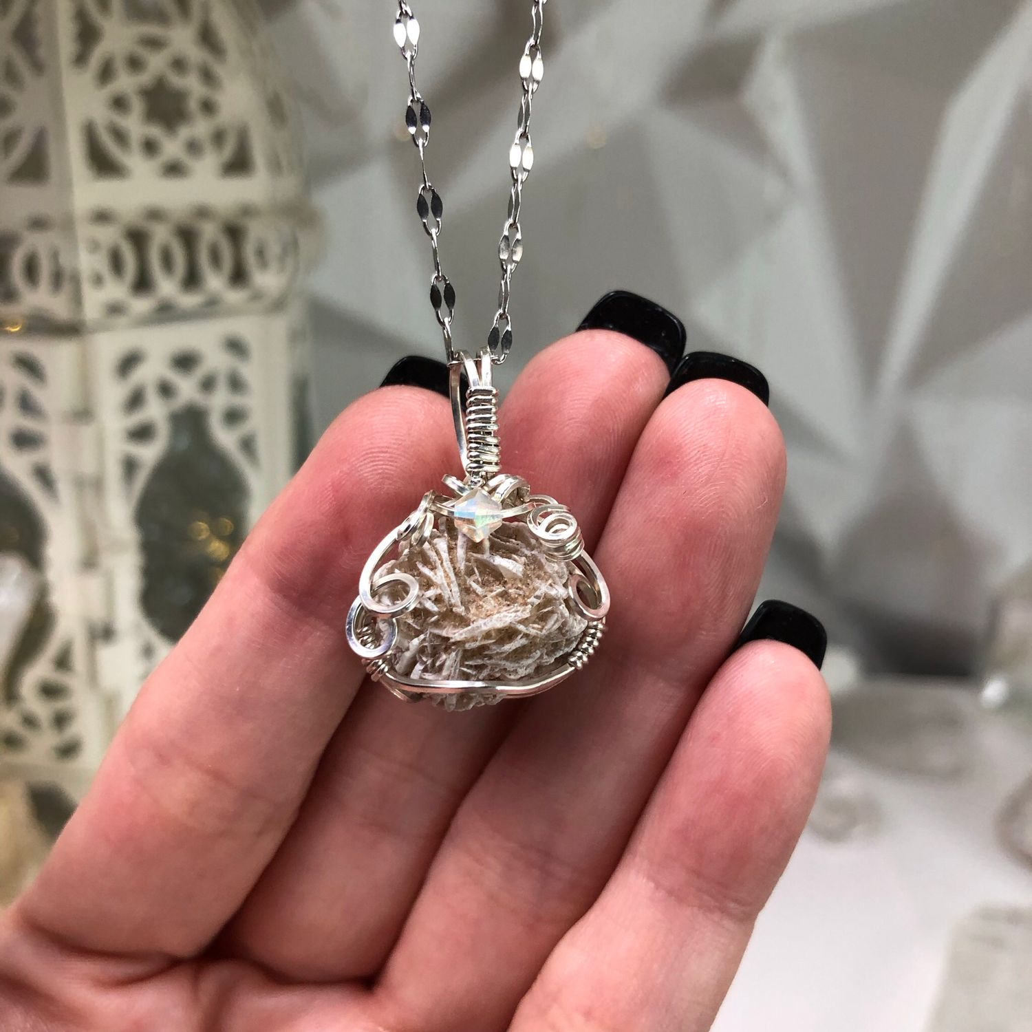 DESERT ROSE SELENITE - Crystal Therapy Pendant  - Sterling Silver