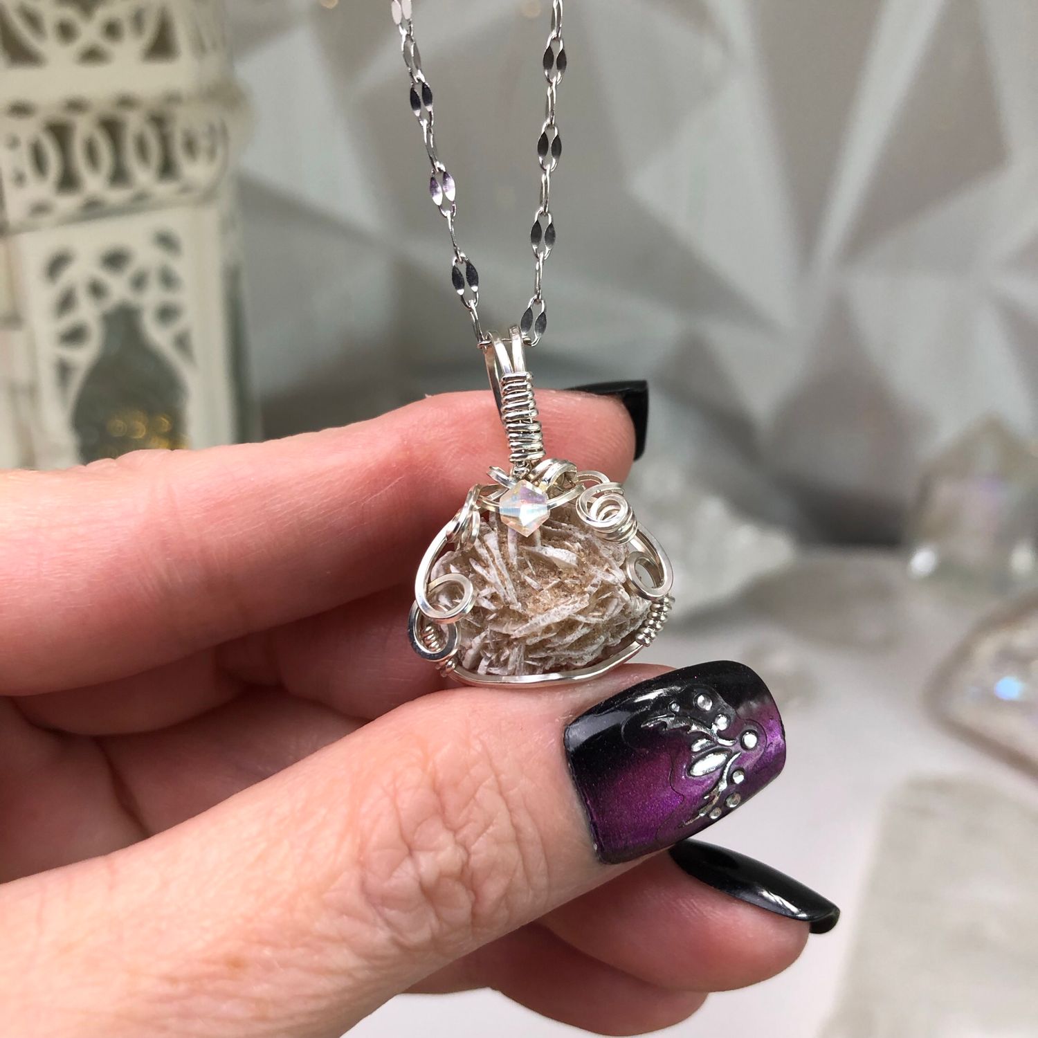 DESERT ROSE SELENITE - Crystal Therapy Pendant  - Sterling Silver