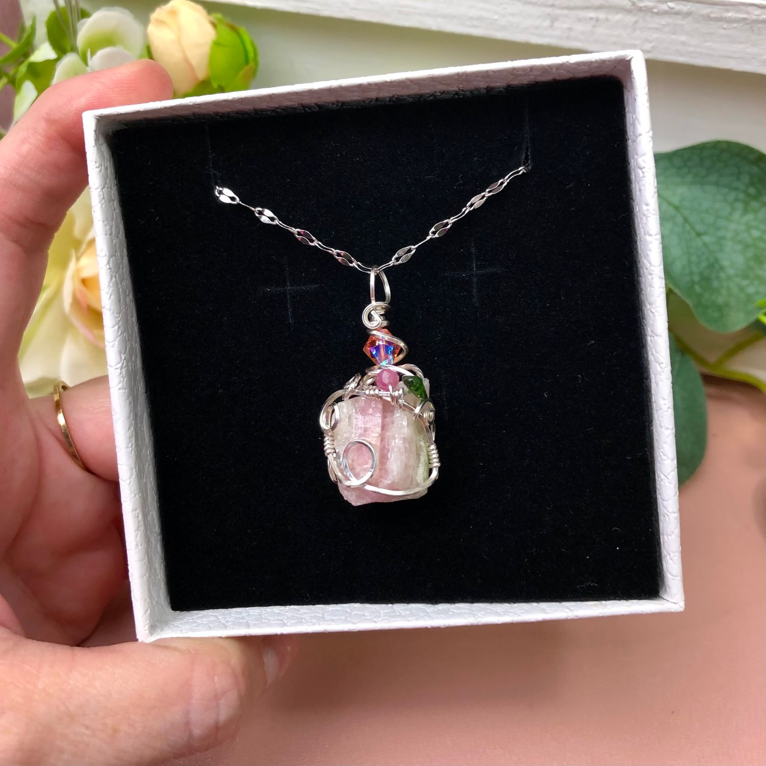 RAW WATERMELON TOURMALINE - Crystal Therapy Pendant  - Sterling Silver