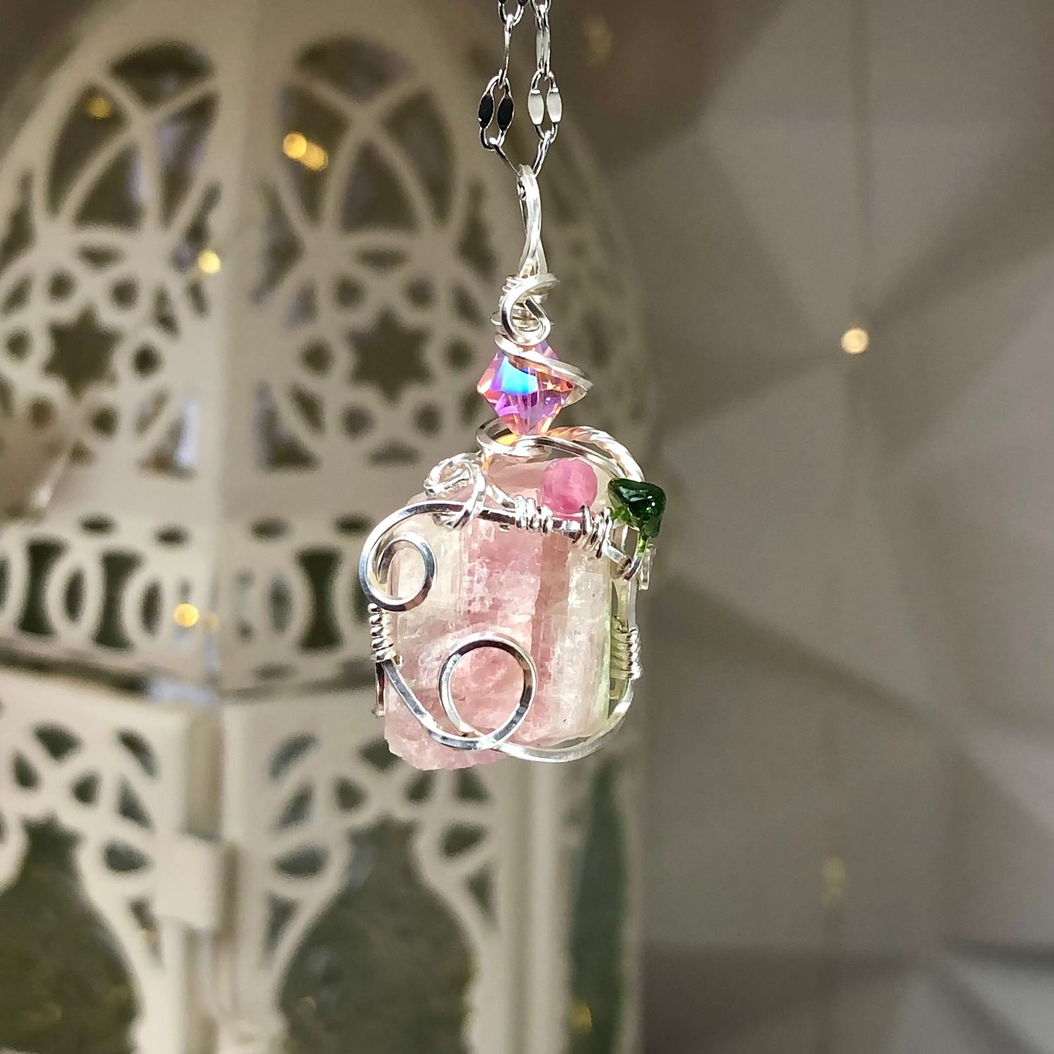 RAW WATERMELON TOURMALINE - Crystal Therapy Pendant  - Sterling Silver