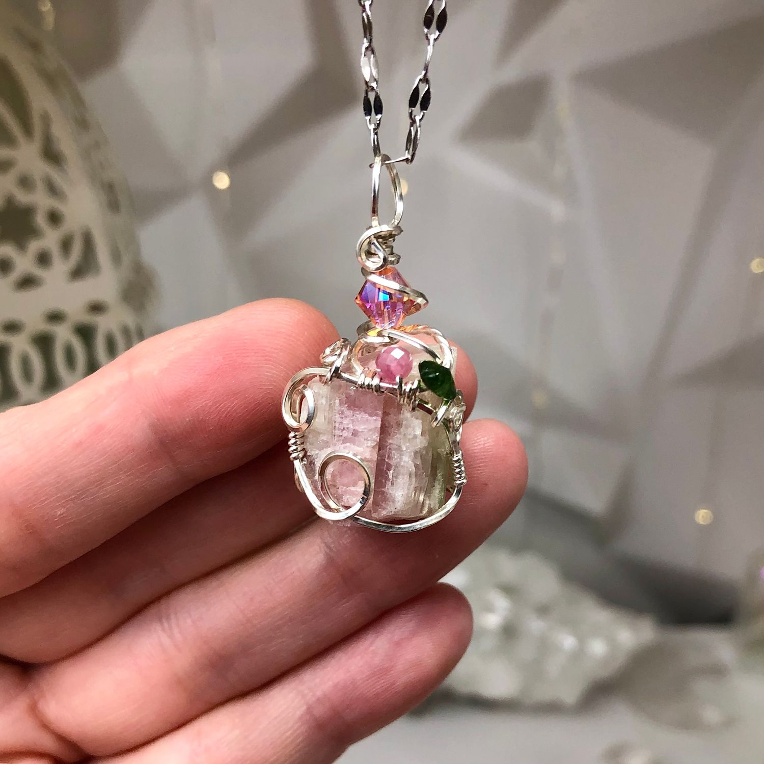 RAW WATERMELON TOURMALINE - Crystal Therapy Pendant  - Sterling Silver