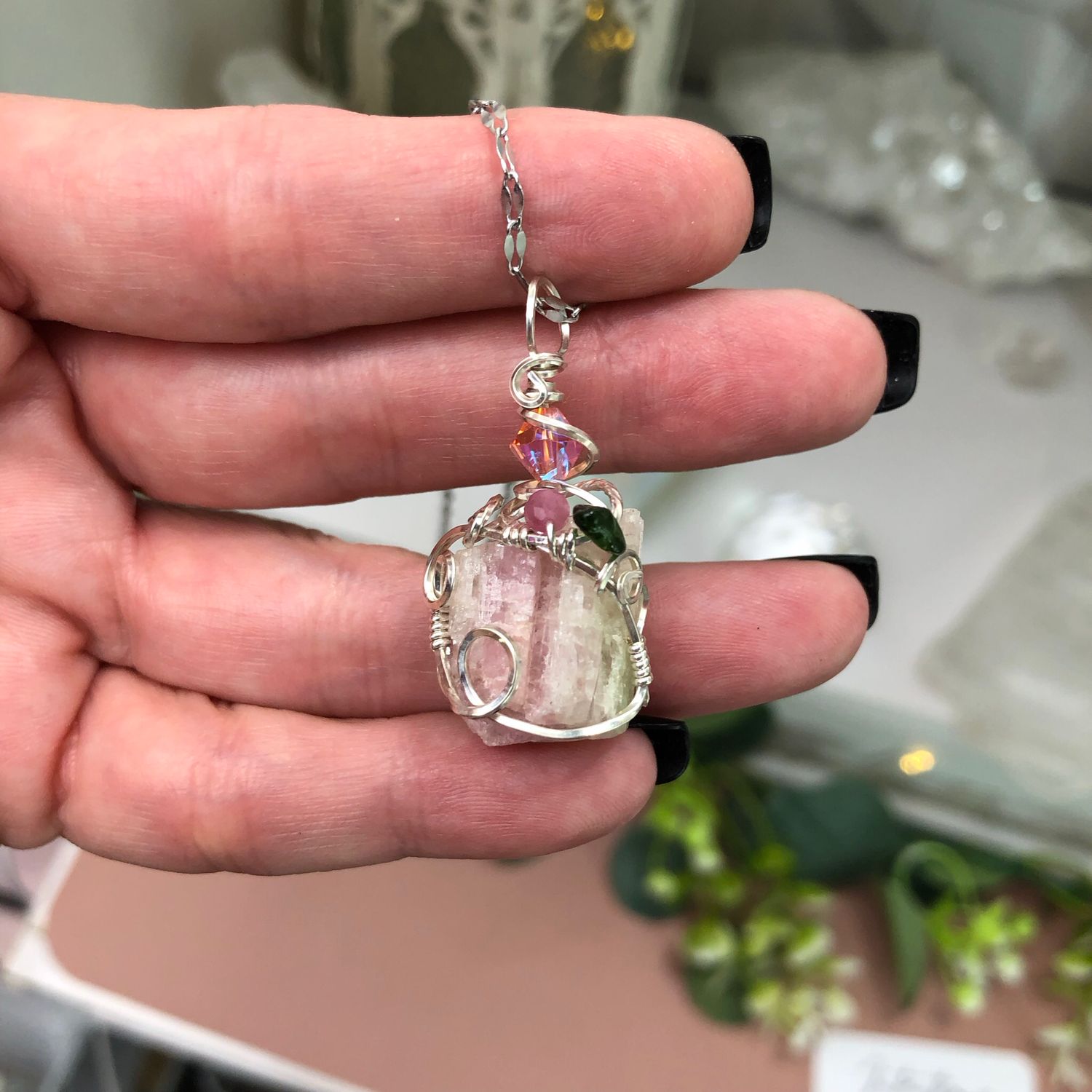 RAW WATERMELON TOURMALINE - Crystal Therapy Pendant  - Sterling Silver