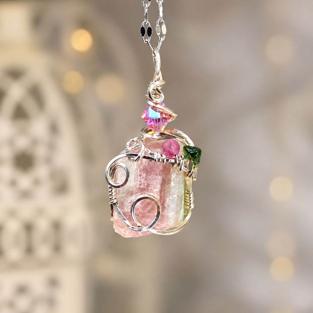RAW WATERMELON TOURMALINE - Crystal Therapy Pendant  - Sterling Silver