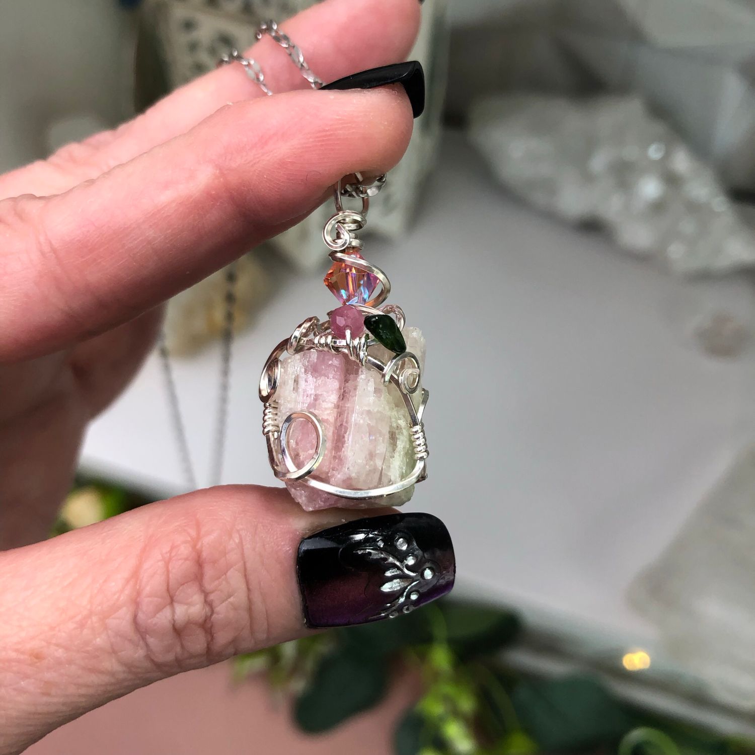RAW WATERMELON TOURMALINE - Crystal Therapy Pendant  - Sterling Silver
