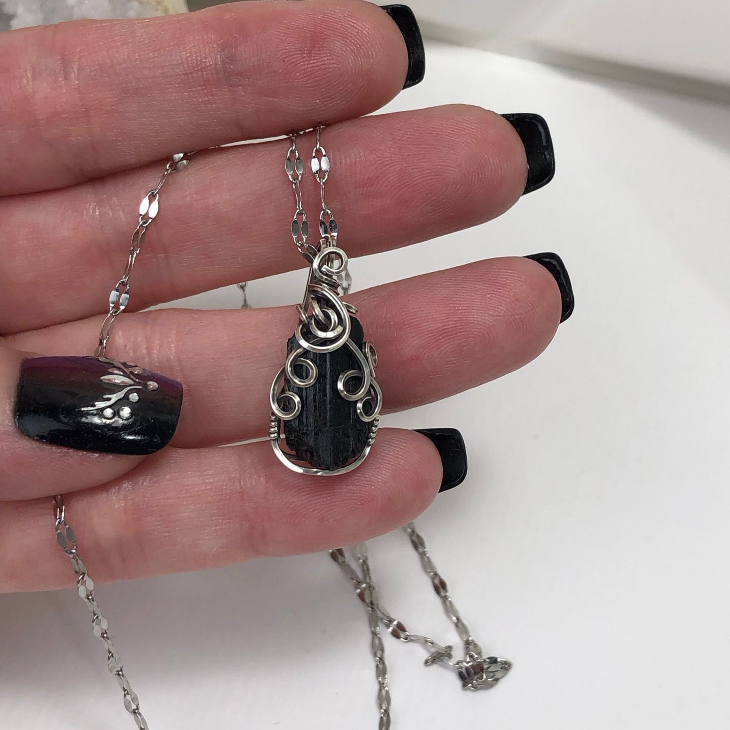 RAW BLACK TOURMALINE - Crystal Therapy Pendant - Sterling Silver