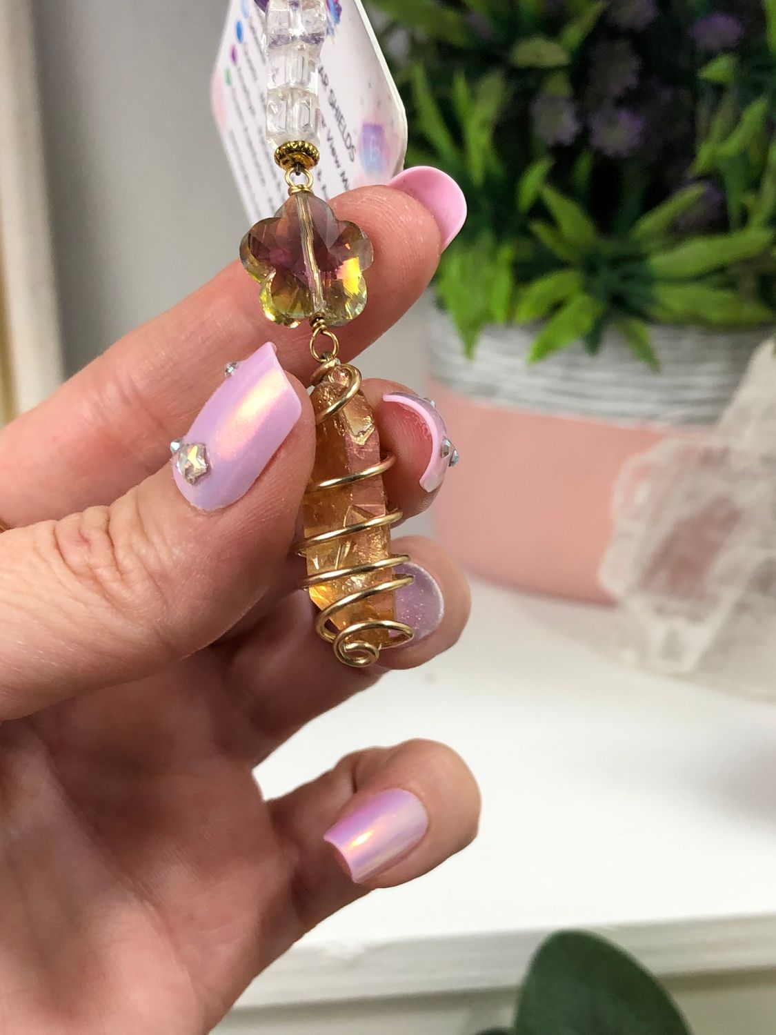 TANGERINE AURA QUARTZ POINT - Gold Plated Car Shield