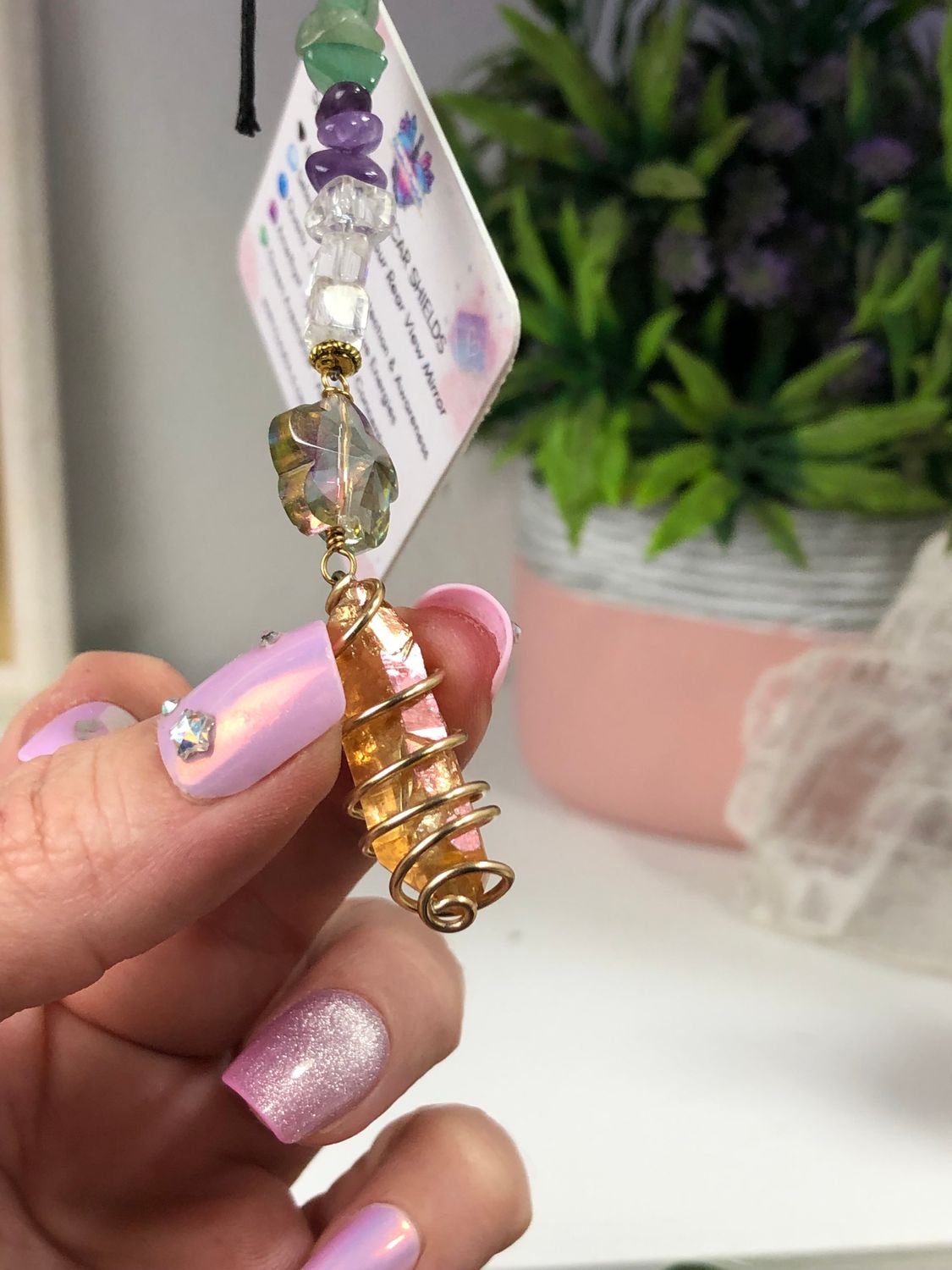 TANGERINE AURA QUARTZ POINT - Gold Plated Car Shield