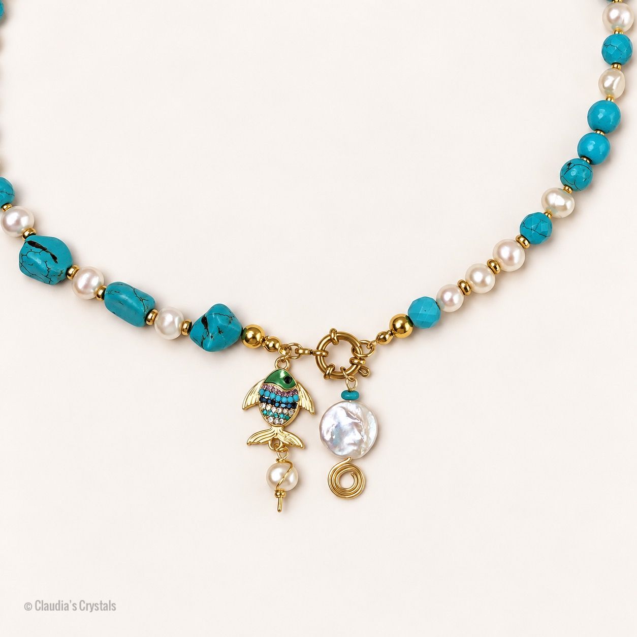 BLUE HOWLITE &amp; FRESHWATER PEARLS - Gemstone Crystal Therapy Necklace and Earring Set - Necklace – 18”