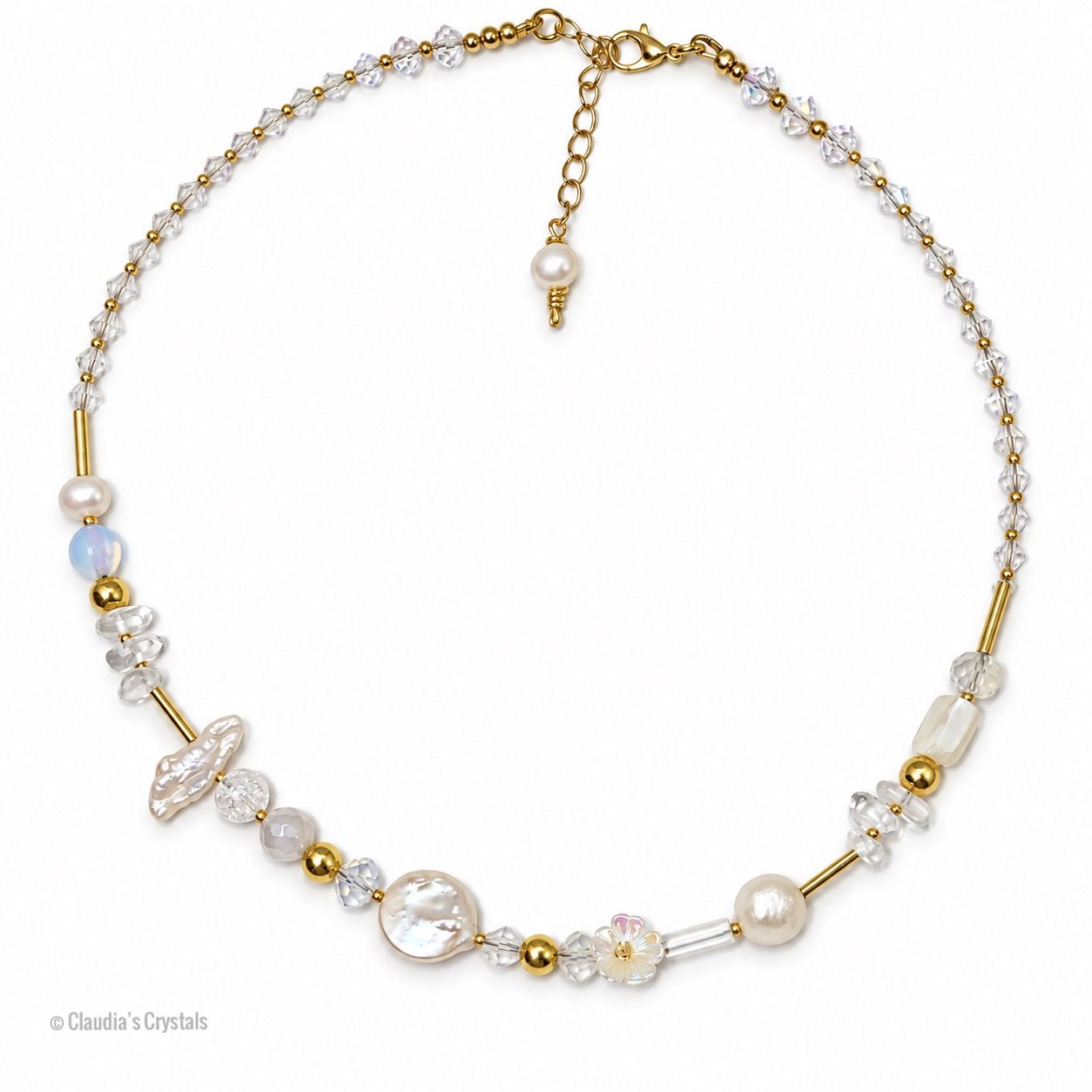 FRESHWATER PEARLS, QUARTZ &amp; OPALITE - Crystal Therapy Necklace – 18”