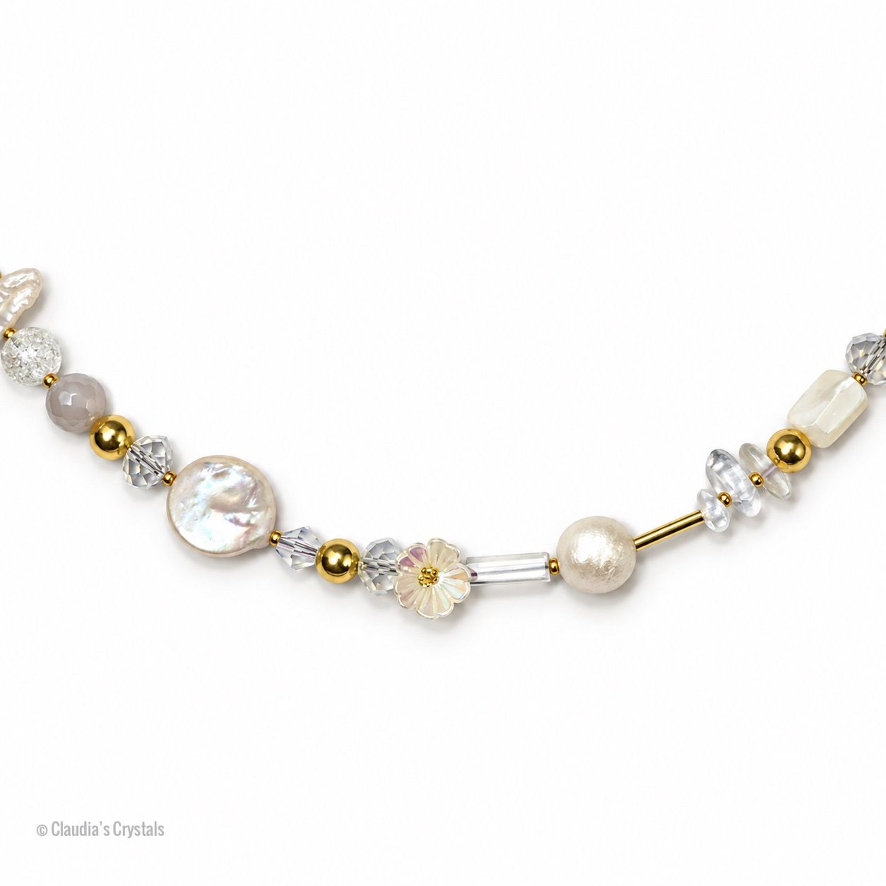 FRESHWATER PEARLS, QUARTZ &amp; OPALITE - Crystal Therapy Necklace – 18”