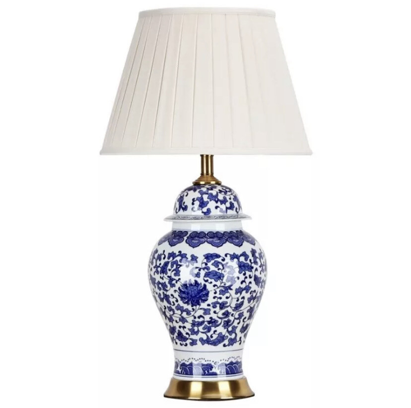 Hamptons Classic Blue, White &amp; Gold Chinoiserie Lamp 75cm
