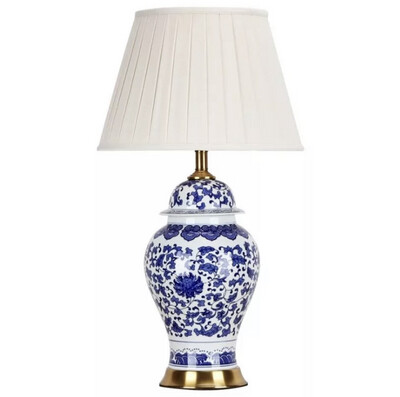 Hamptons Classic Blue, White &amp; Gold Chinoiserie Lamp 75cm