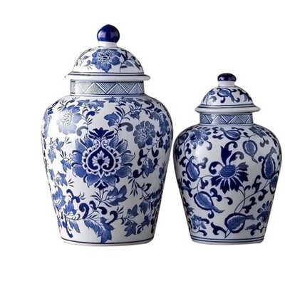 Classic Hamptons Blue &amp; White Chinoiserie Ginger Jar