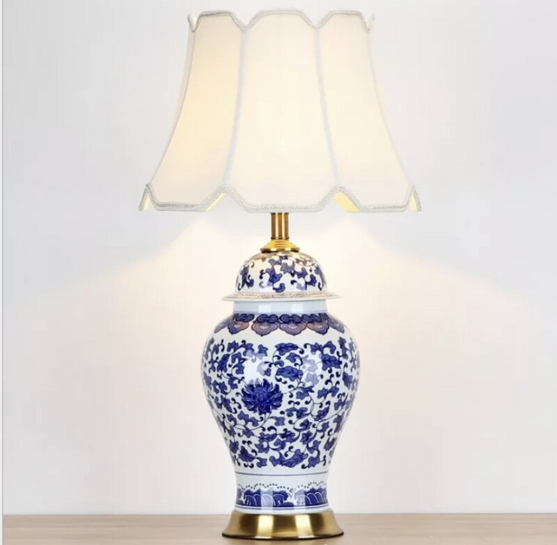 Hamptons Classic Blue, White &amp; Gold Chinoiserie Lamp 75cm