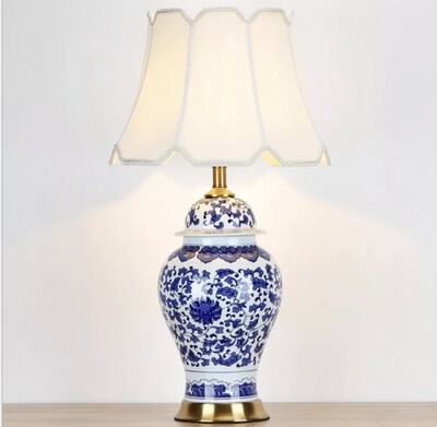 Hamptons Classic Blue, White &amp; Gold Chinoiserie Lamp 75cm