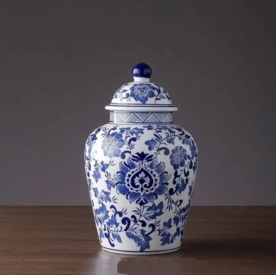 Classic Hamptons Blue &amp; White Chinoiserie Ginger Jar