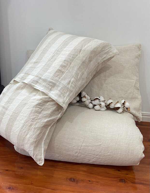 French Flax Linen Duvet Set - KING Size ECRU & OATMEAL