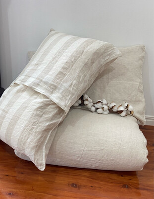 French Flax Linen Duvet Set - KING Size ECRU &amp; OATMEAL