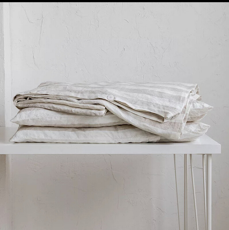 French Flax Linen Duvet Set - QUEEN Size ECRU & OATMEAL