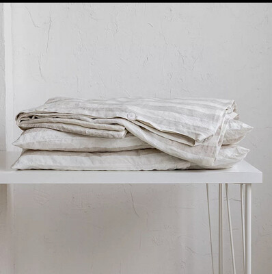 French Flax Linen Duvet Set - QUEEN Size ECRU &amp; OATMEAL